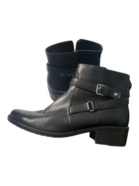 Anne Klein Buckle Moto Chelsea Ankle Boots Black Leather Biker Women’s 9.5 EUC